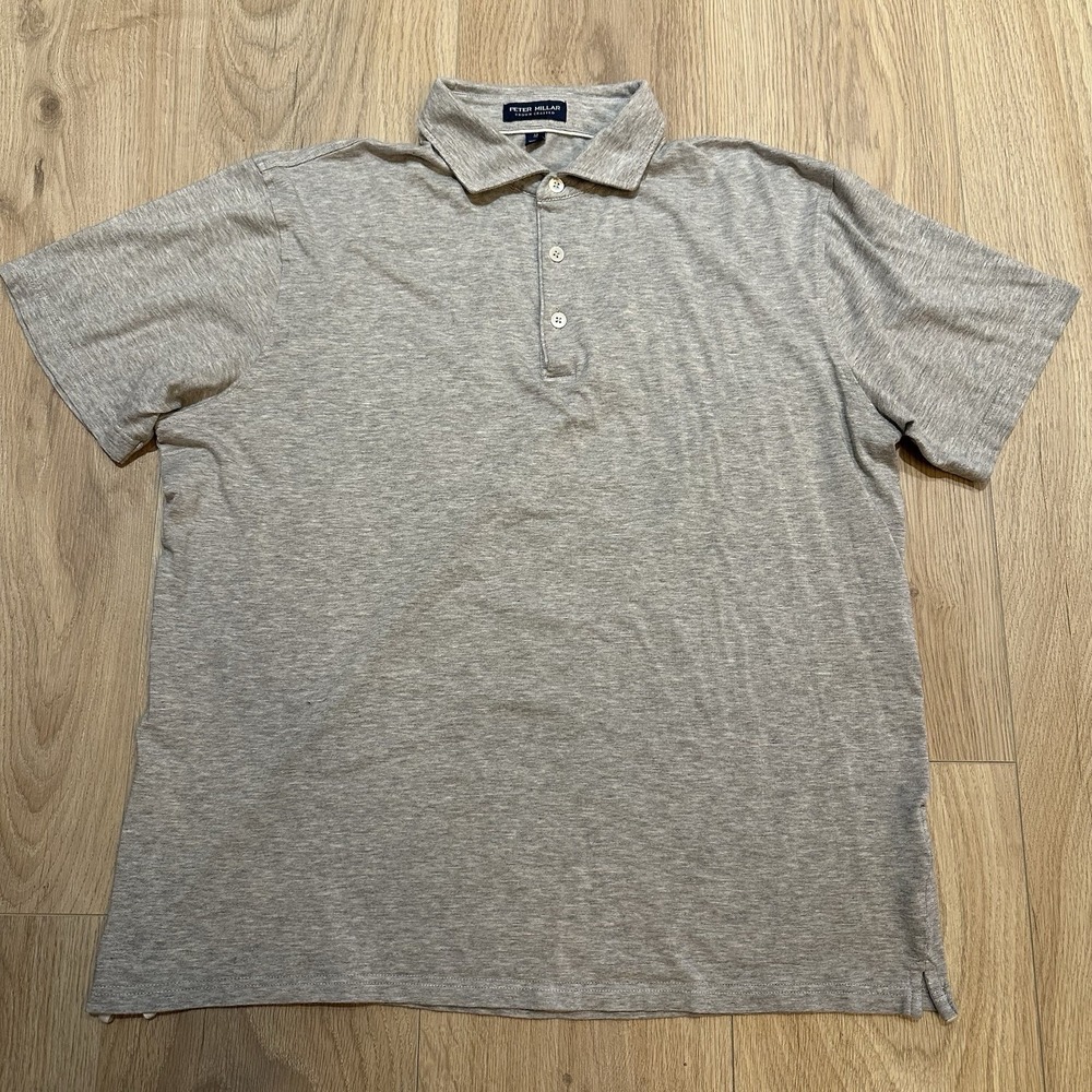 Peter Millar Crown Crafted Flex Polo White Men's Size Medium Gray Heather EUC